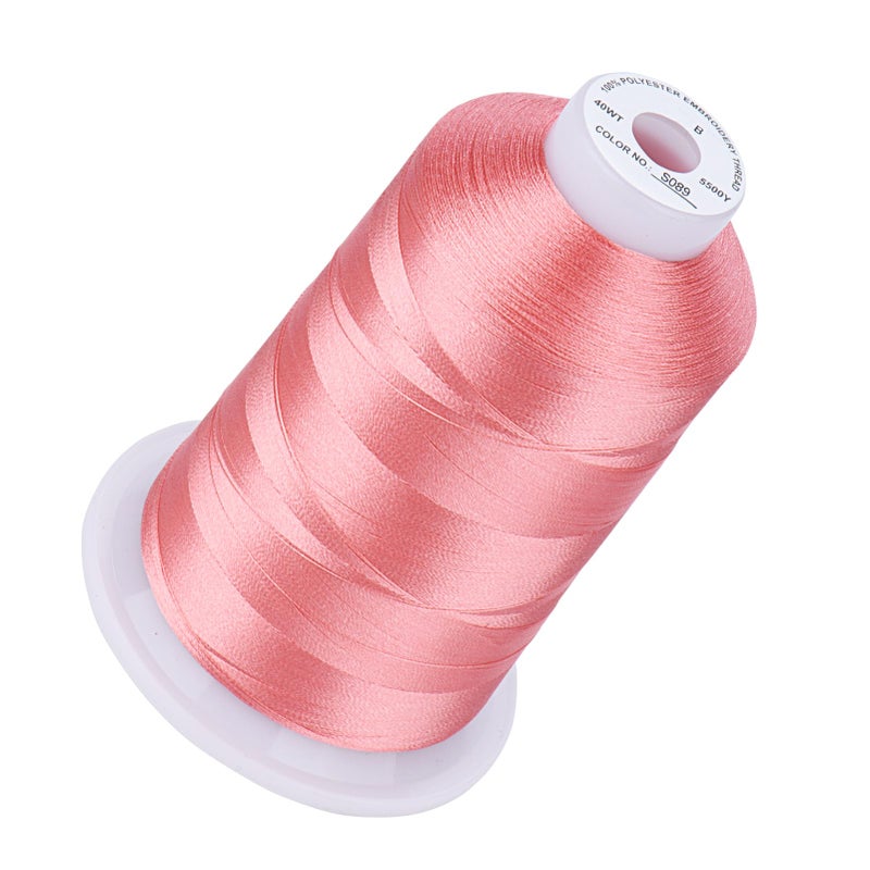Simthread 5500Yds Embroidery Thread, 5000M High-Yardage 40WT 100% Polyester Thread - 170+ Vivid Colors, High-Speed Rated - Compatible with Brother, Singer, Janome & More - Light Coral Pink S089 - Image 1